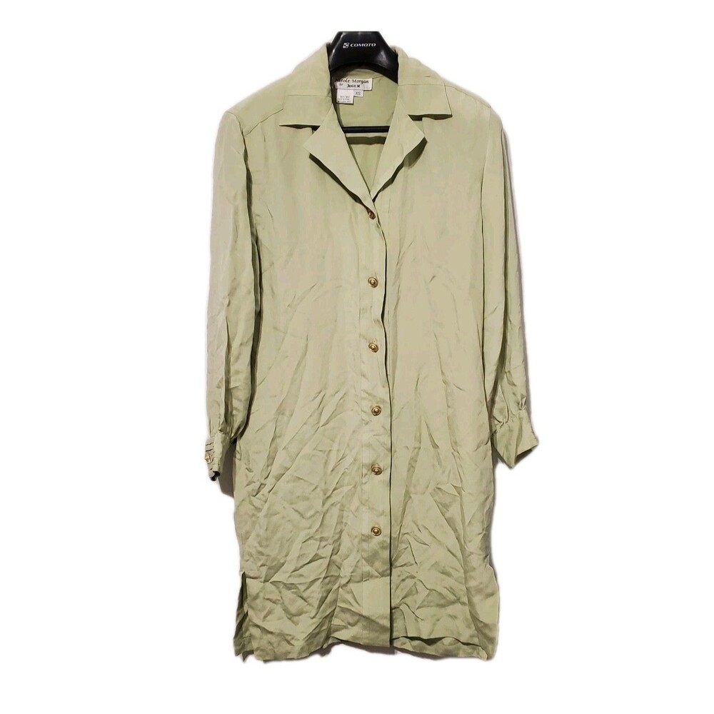 Vintage 100 percent Silk Pistachio Dress Button Front Old Money Quiet Luxury  XS